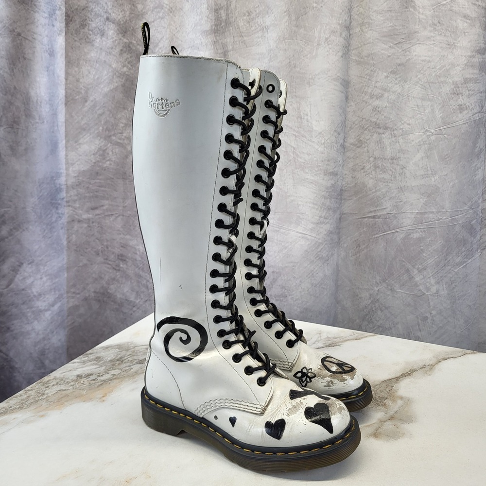 CUSTOM Dr. Martens 1869 20 Eye Tall Lace Up Boots Women's Size 6 White